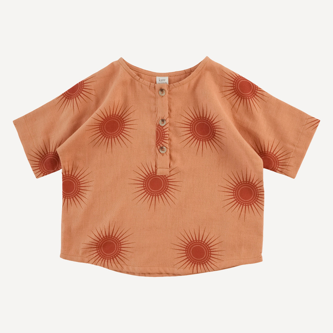 short sleeve oversized boxy henley tee | mango sun | organic cotton gauze