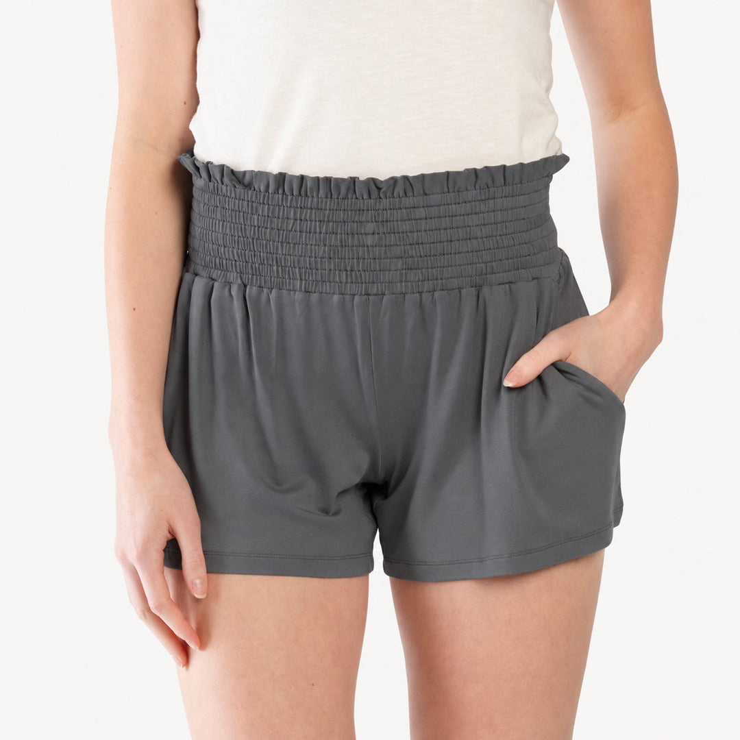 PREORDER womens smocked short | iron gate | modal