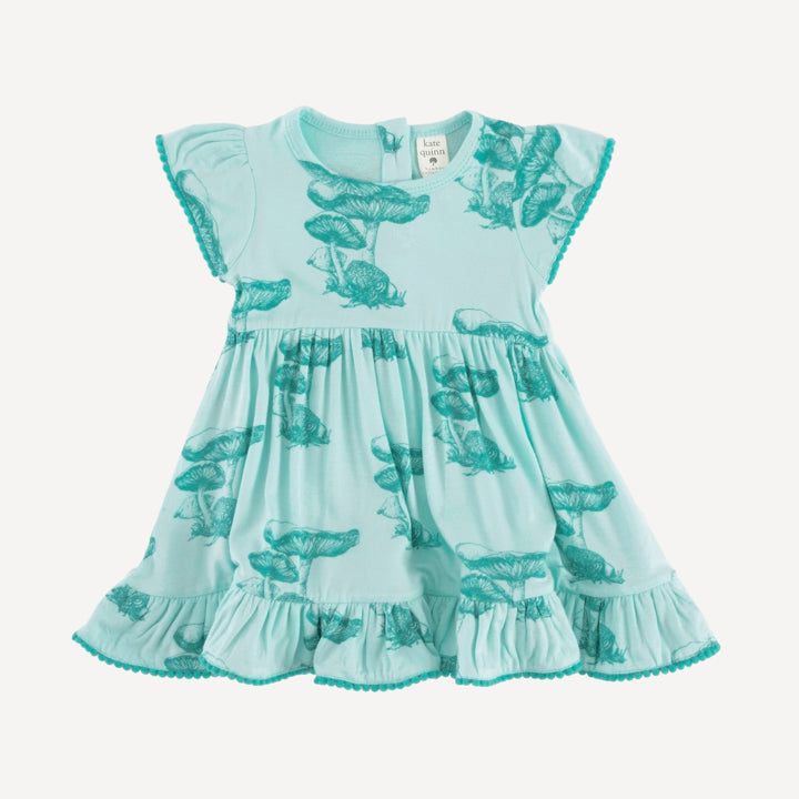 PREORDER flutter sleeve pom pom pinafore dress | mushroom snail | bamboo