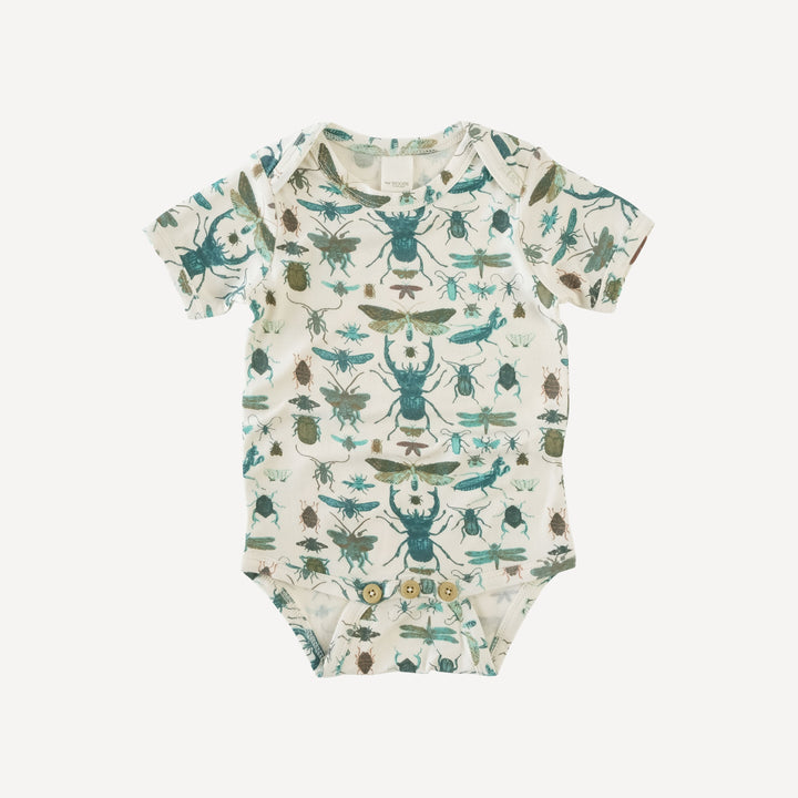 PREORDER short sleeve lap neck bodysuit | aqua insects | modal