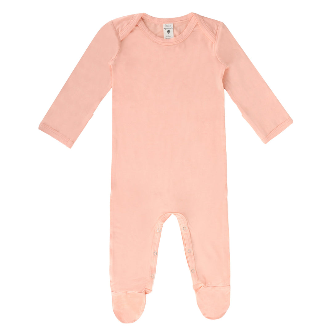 long sleeve lap neck footie | peach parfait | bamboo
