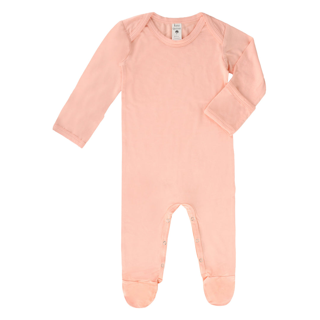 long sleeve lap neck footie | peach parfait | bamboo