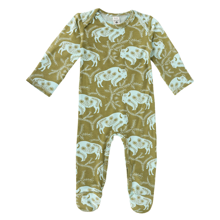 long sleeve lap neck footie | glacier buffalo vine | bamboo