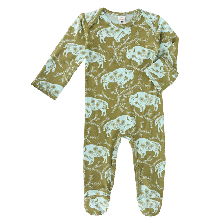 long sleeve lap neck footie | glacier buffalo vine | bamboo