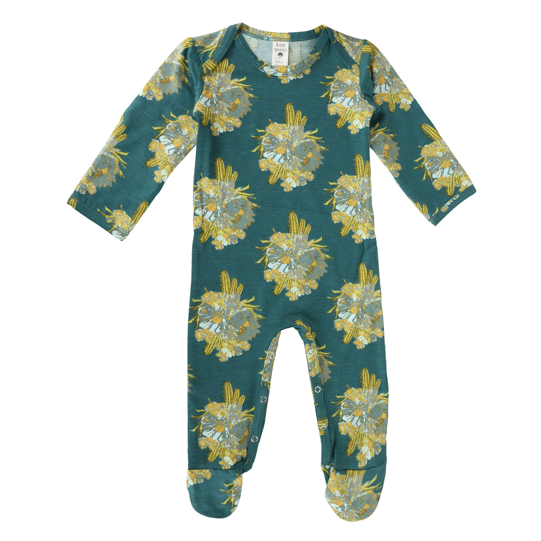 long sleeve lap neck footie | cactus floral | bamboo
