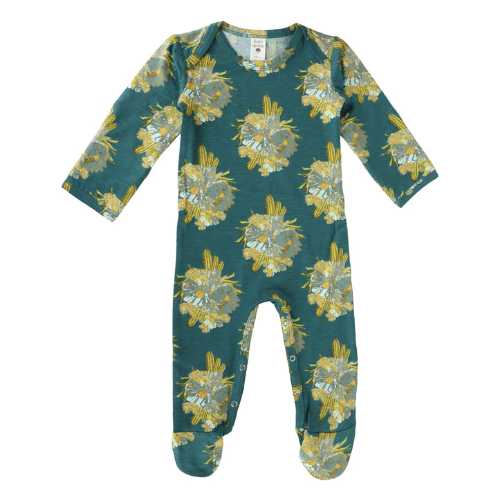 long sleeve lap neck footie | cactus floral | bamboo