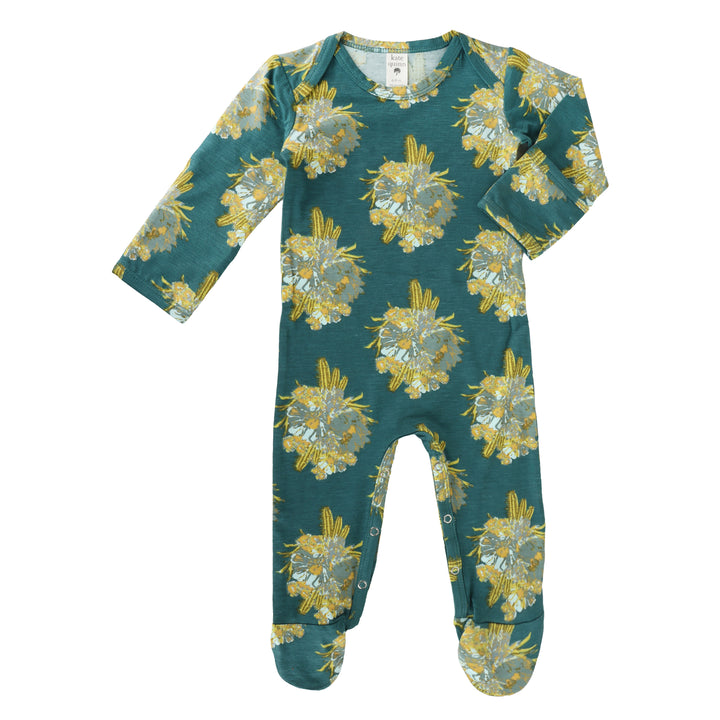 long sleeve lap neck footie | cactus floral | bamboo