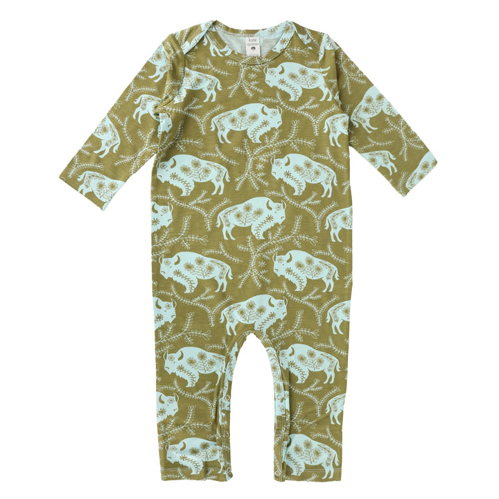 long sleeve lap neck jumpsuit | glacier buffalo vine | bamboo