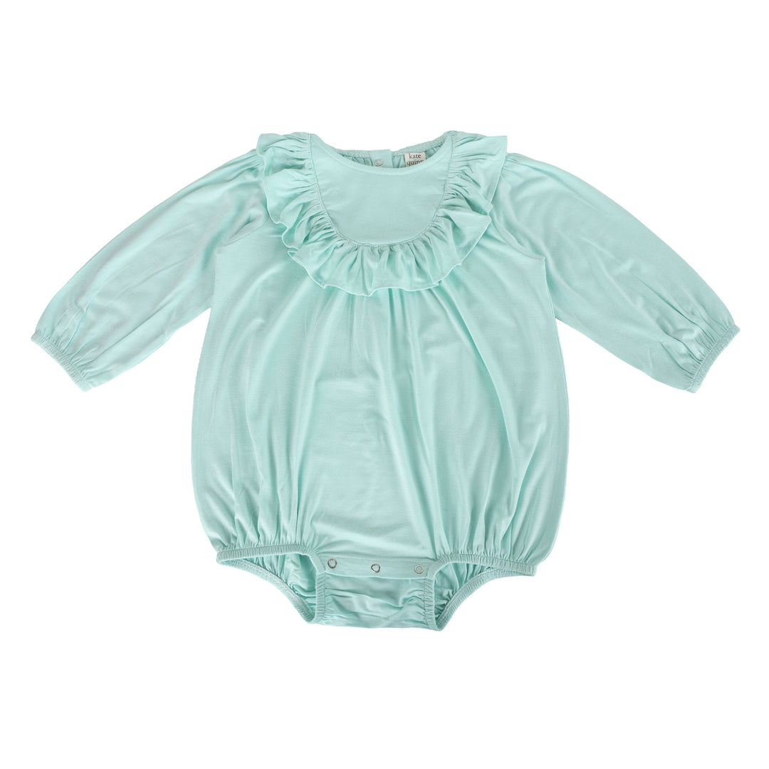 long sleeve gathered ruffle yoke bubble | glacier | bamboo