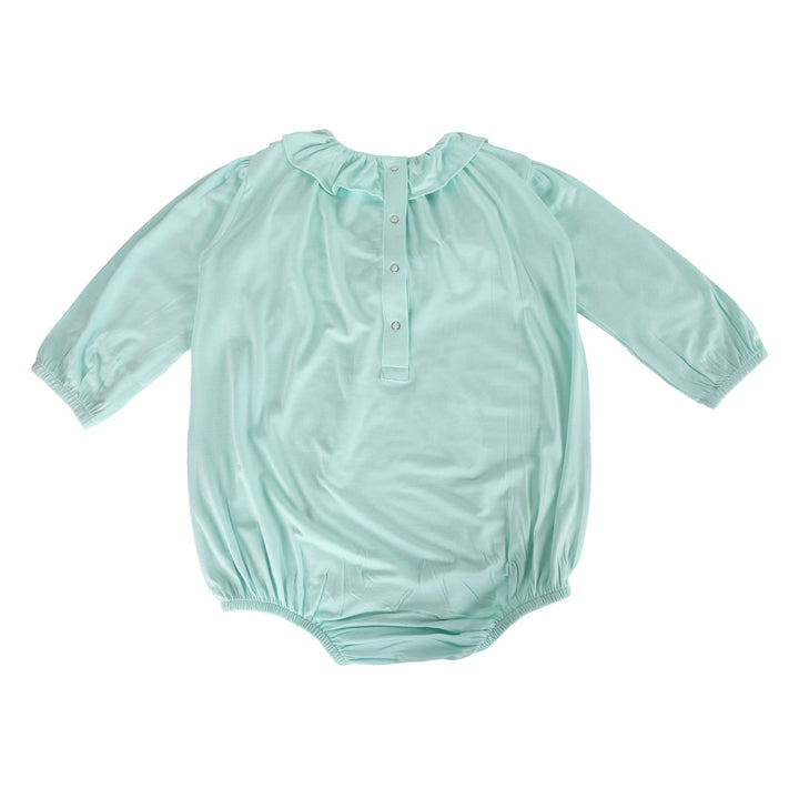 long sleeve gathered ruffle yoke bubble | glacier | bamboo