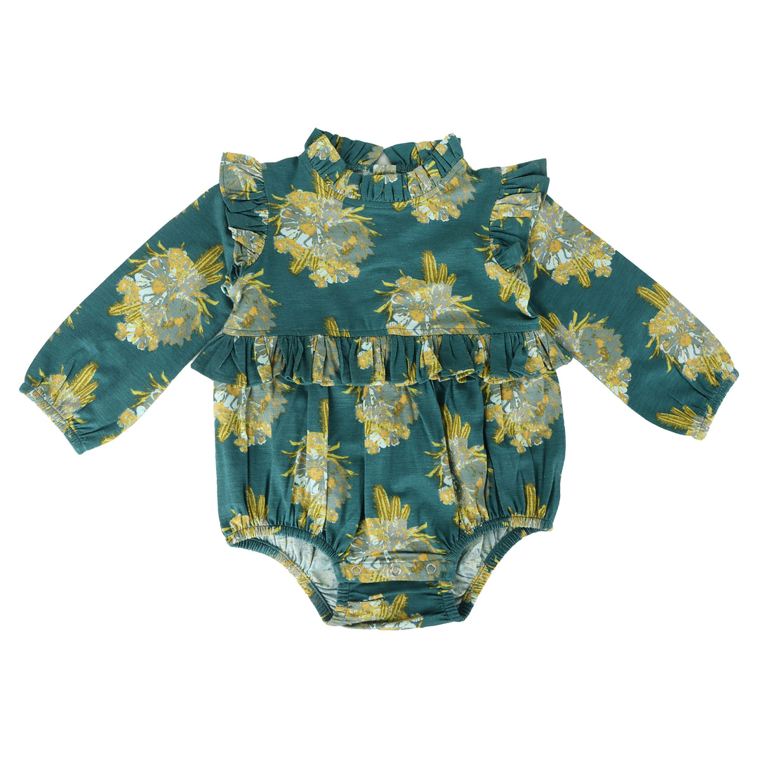 long sleeve little ruffle bubble | cactus floral | bamboo