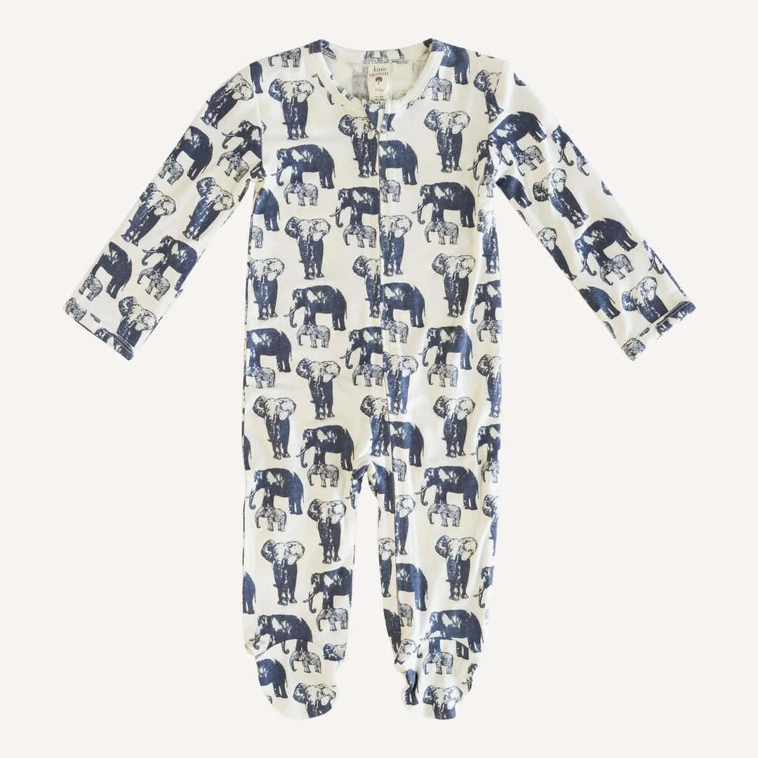 long sleeve zipper footie | indigo elephants | lenzing modal