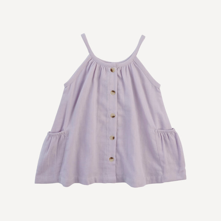 sleeveless button pocket tunic | iris | organic cotton gauze