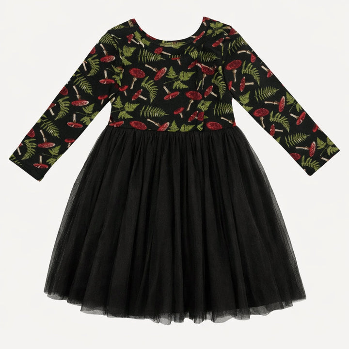 long sleeve ballerina tulle dress | scarlet mushroom fern | organic cotton interlock