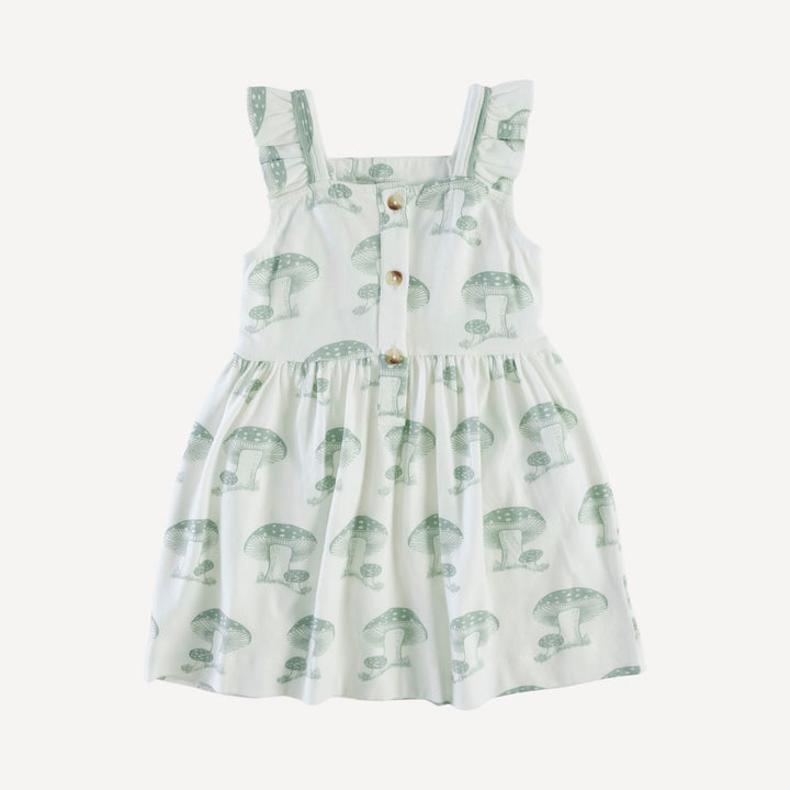 piped flutter pinafore pocket dress | jadeite toadstool | organic cotton jersey