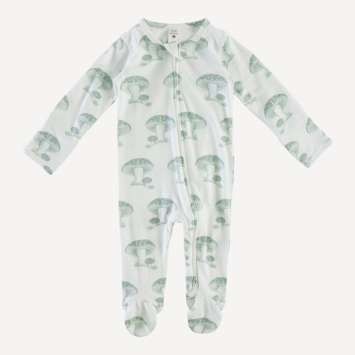 long sleeve zipper footie | jadeite toadstool | organic cotton jersey