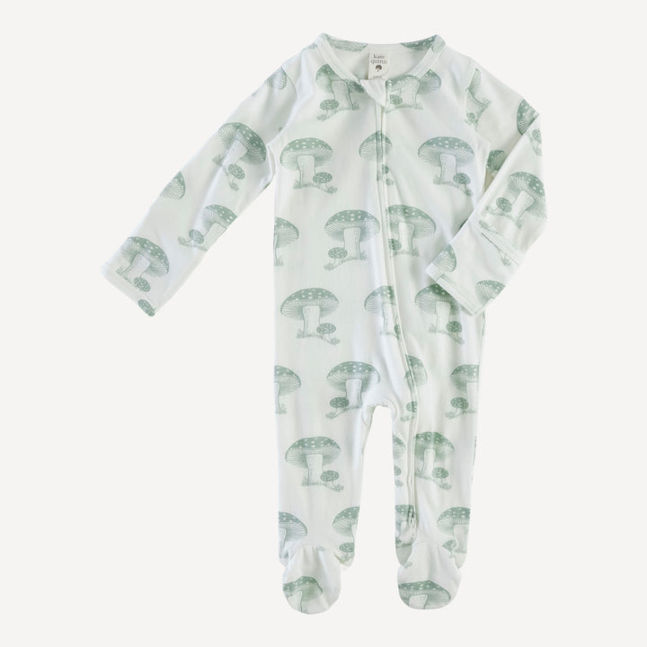 long sleeve zipper footie | jadeite toadstool | organic cotton jersey