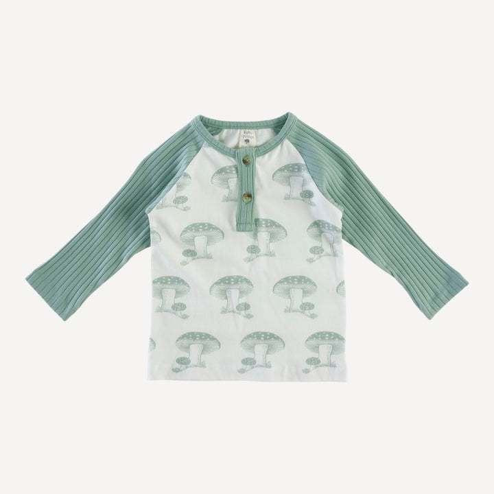 long sleeve baseball henley tee | jadeite toadstool | organic cotton jersey