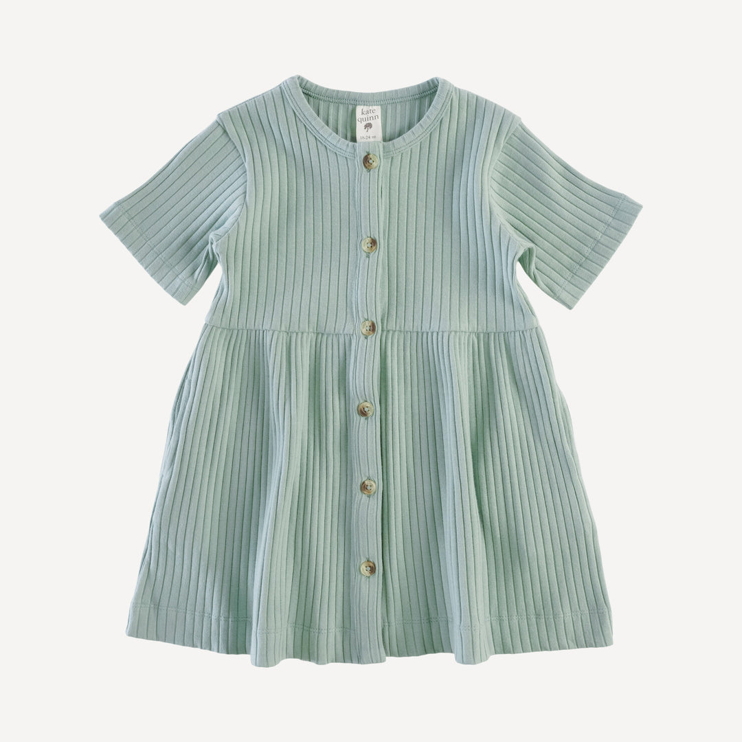 short sleeve button dress | jadeite | organic cotton wide rib