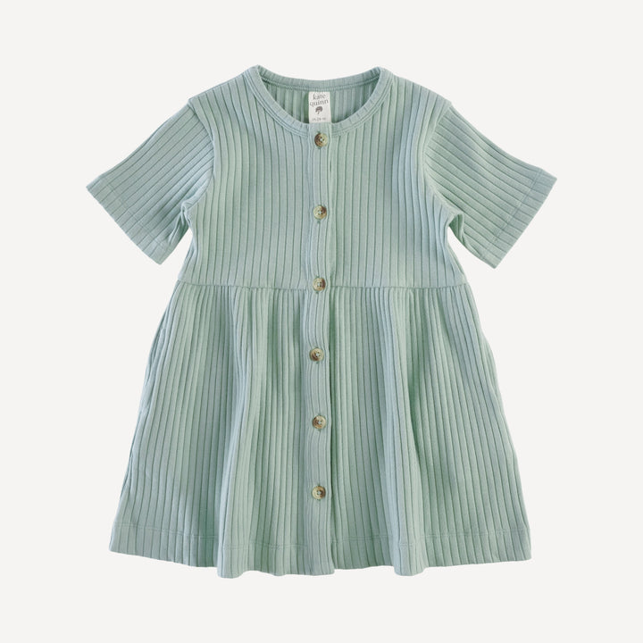 short sleeve button dress | jadeite | organic cotton wide rib