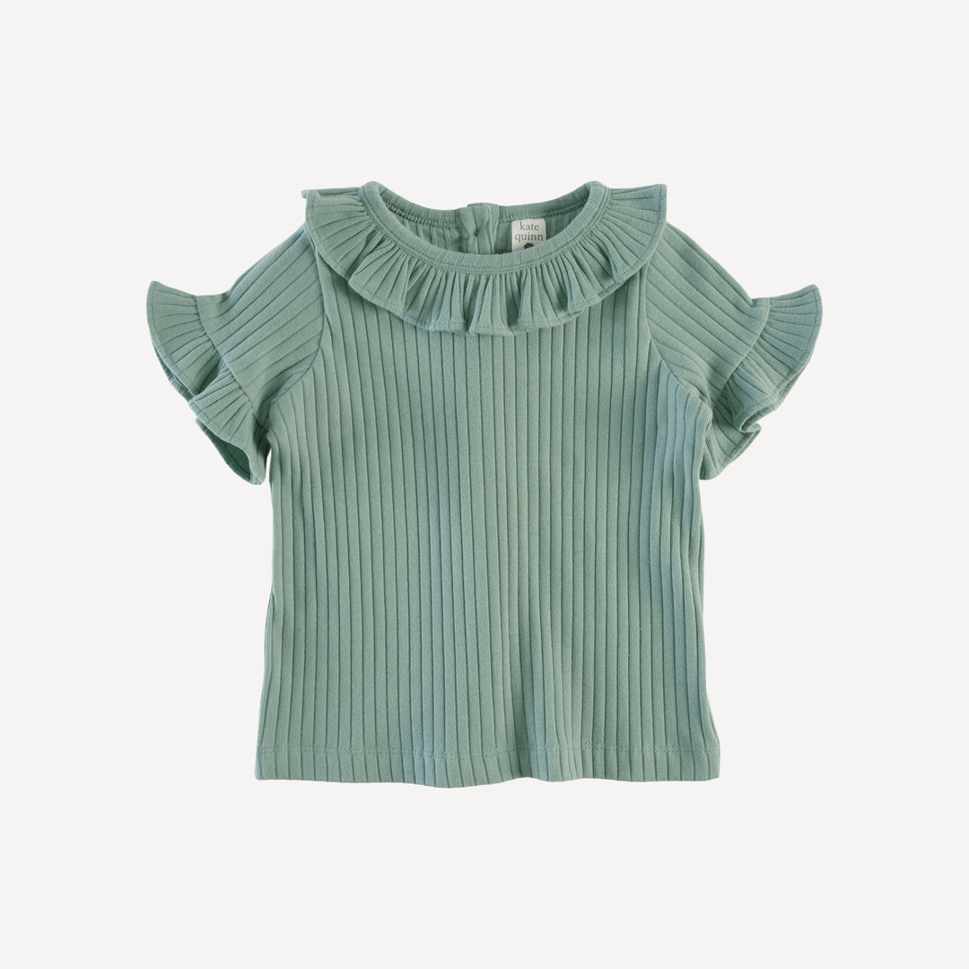 short sleeve ruffle collar boxy top | jadeite | organic cotton wide rib