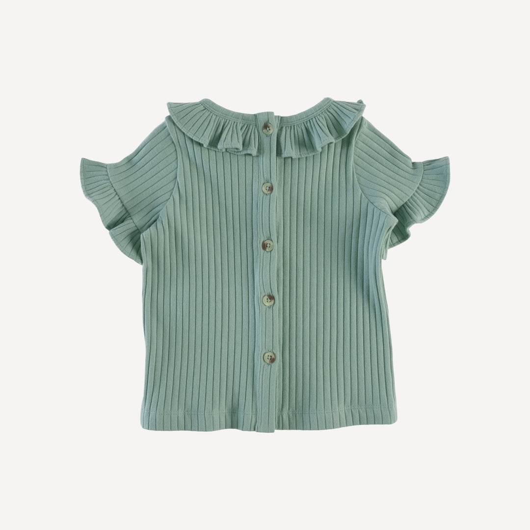 short sleeve ruffle collar boxy top | jadeite | organic cotton wide rib