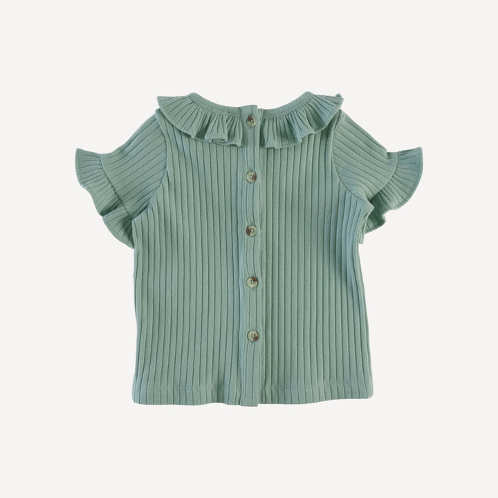 short sleeve ruffle collar boxy top | jadeite | organic cotton wide rib