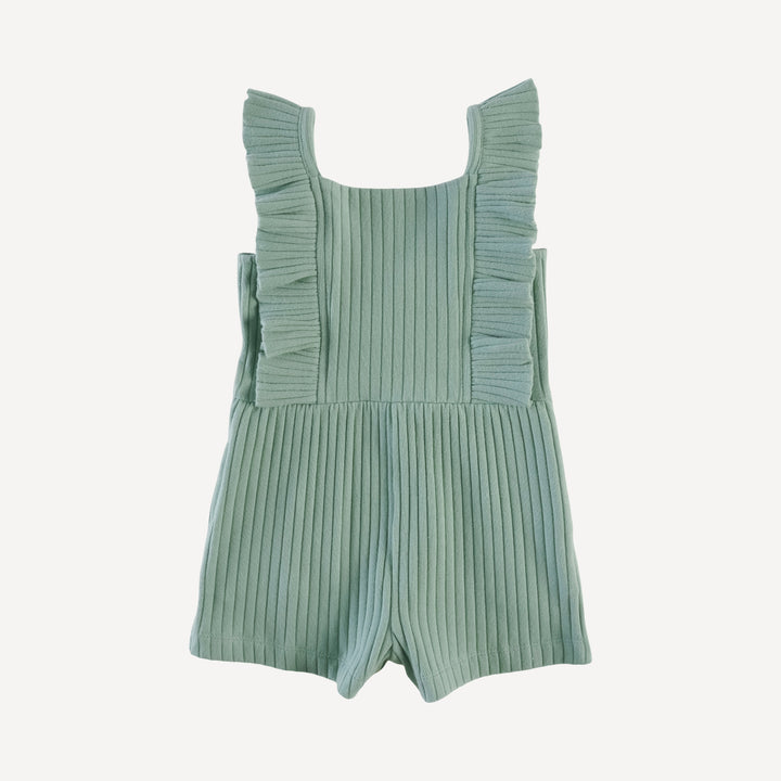 pinafore ruffle romper | jadeite | organic cotton wide rib