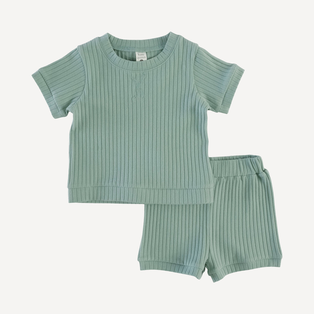 retro shortie short + short sleeve topstitch tee set | jadeite | organic cotton wide rib