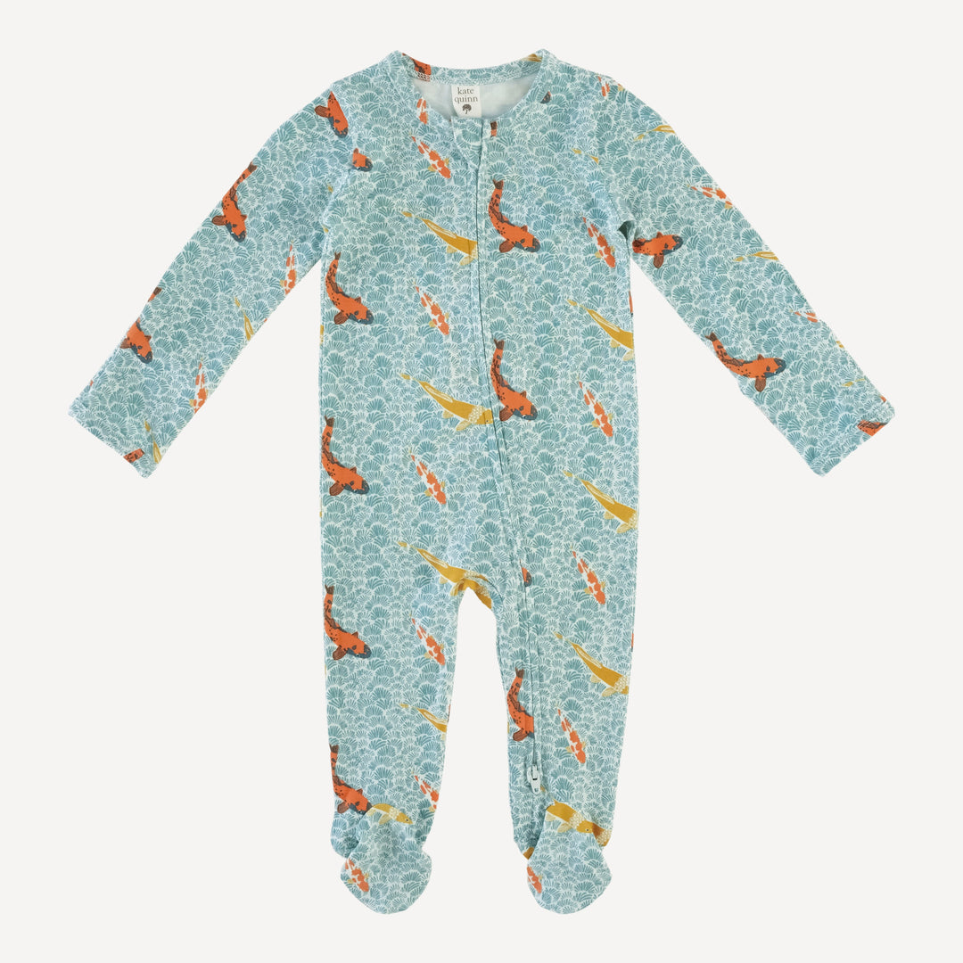 long sleeve zipper footie | koi | bamboo