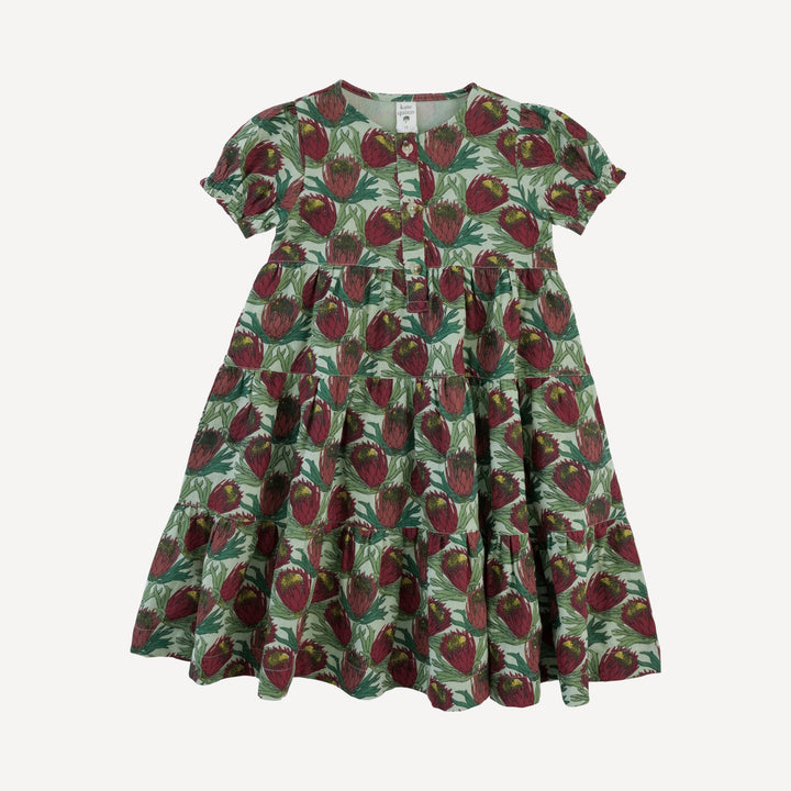 short puff sleeve prairie dress | large proteas | organic cotton gauze