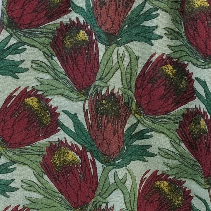 short puff sleeve prairie dress | large proteas | organic cotton gauze