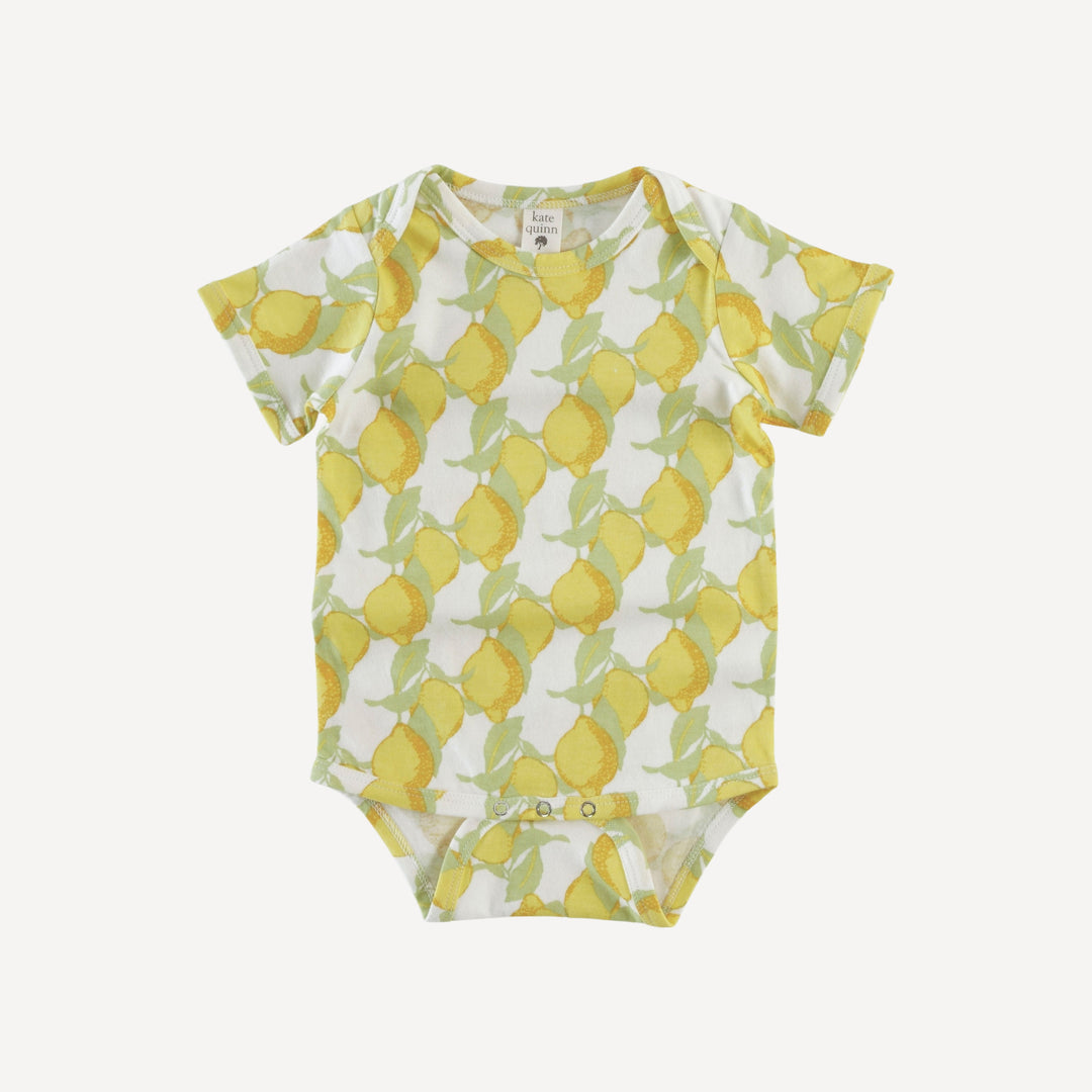 short sleeve lap neck bodysuit | lemons | organic cotton jersey