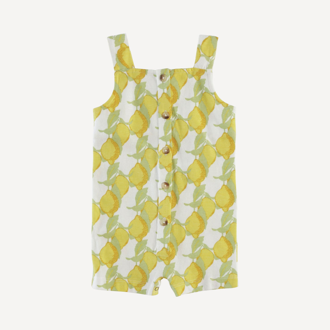 button overall shortie | lemons | organic cotton jersey