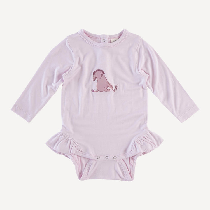 long sleeve ruffle leg bodysuit | lilac mist | bamboo