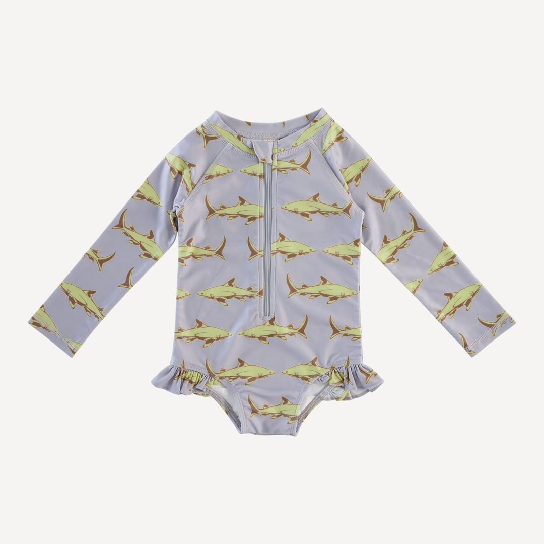 long sleeve zip front swimsuit | lime shark | swim