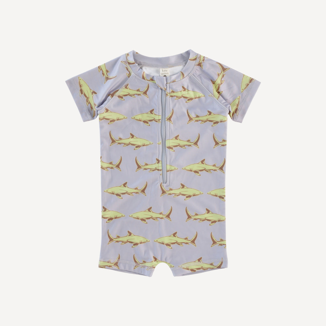 short sleeve zip front rash guard shortie | lime shark | swim
