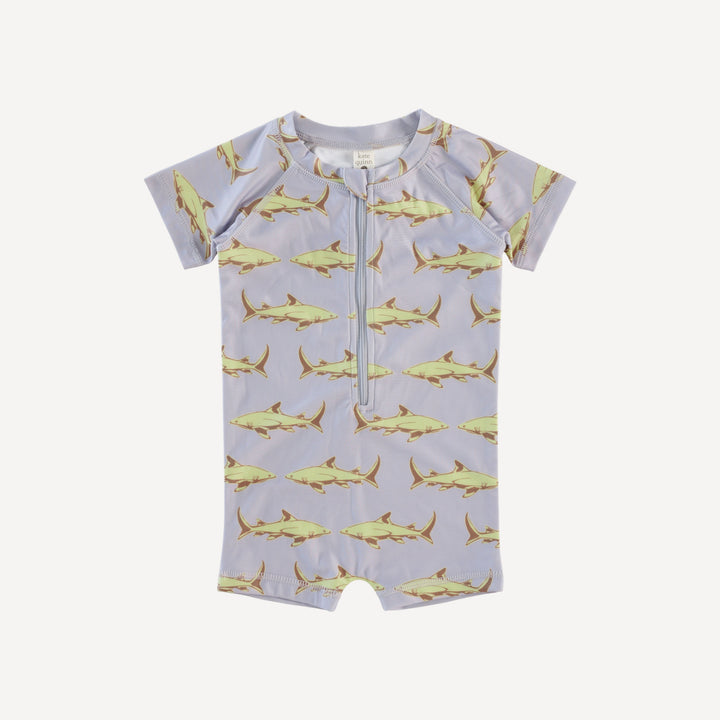 short sleeve zip front rash guard shortie | lime shark | swim