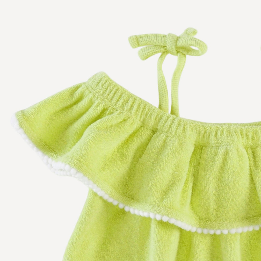 off shoulder ruffle tunic | lime | organic cotton terry