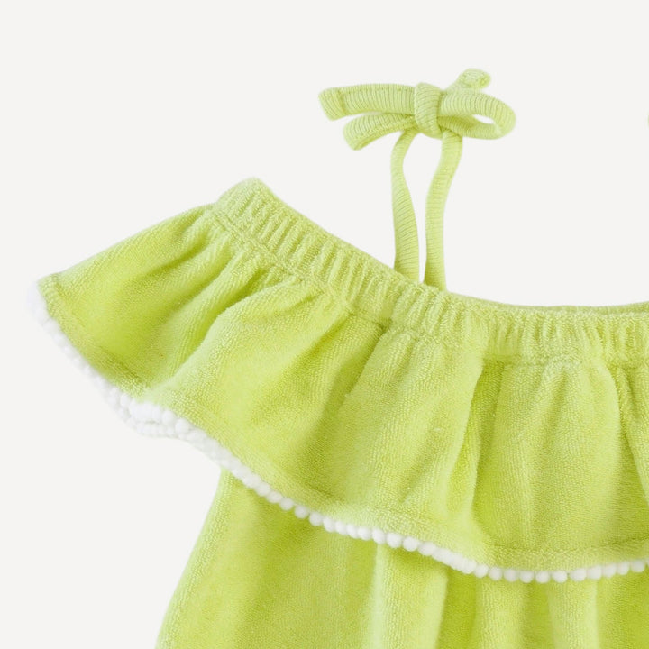 off shoulder ruffle tunic | lime | organic cotton terry