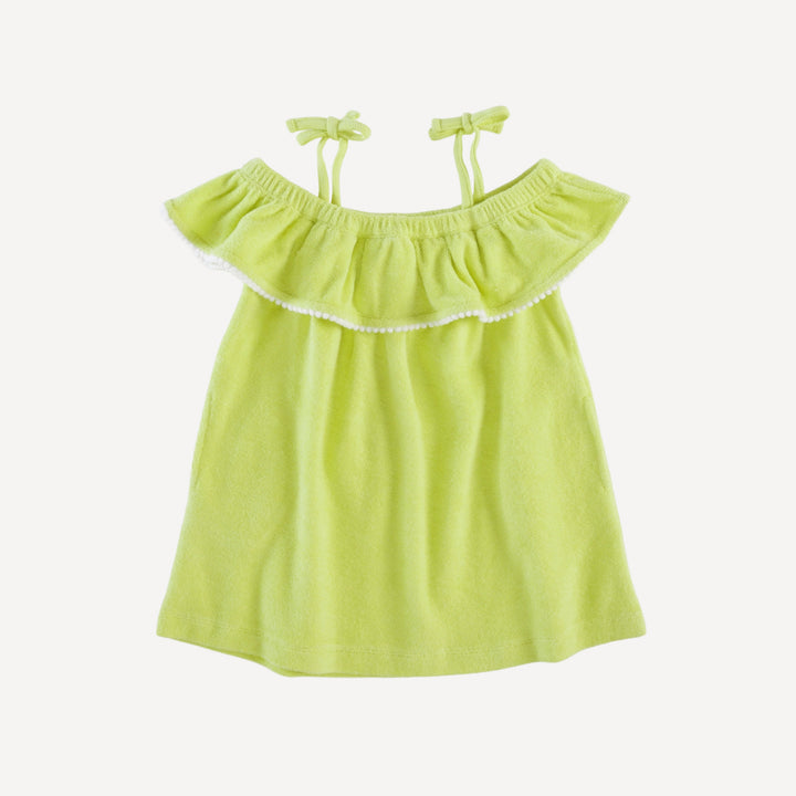 off shoulder ruffle tunic | lime | organic cotton terry