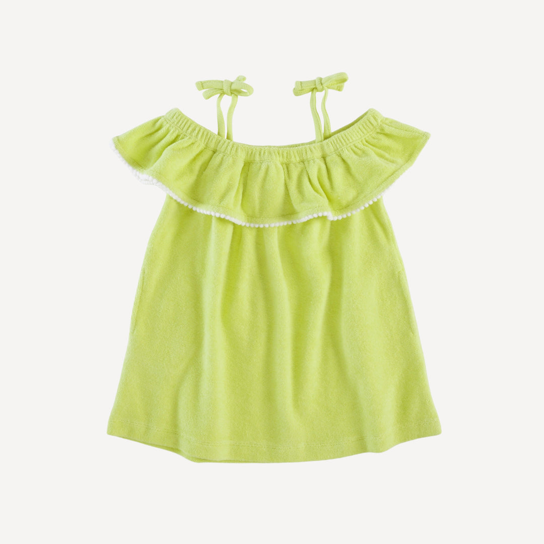 off shoulder ruffle tunic | lime | organic cotton terry