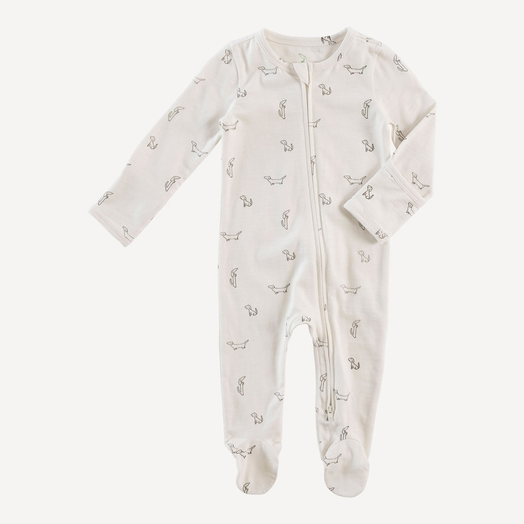 long sleeve two way zipper footie | little dogs | organic cotton slub
