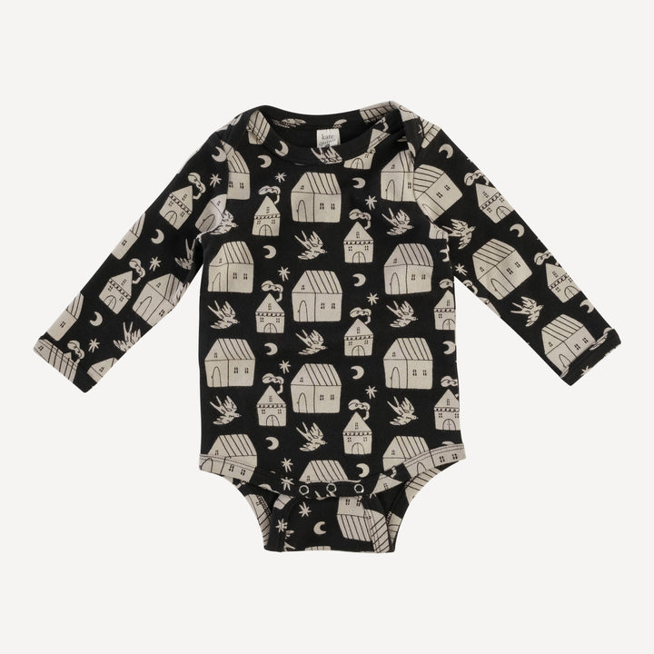 long sleeve lap neck bodysuit | little houses | organic cotton interlock