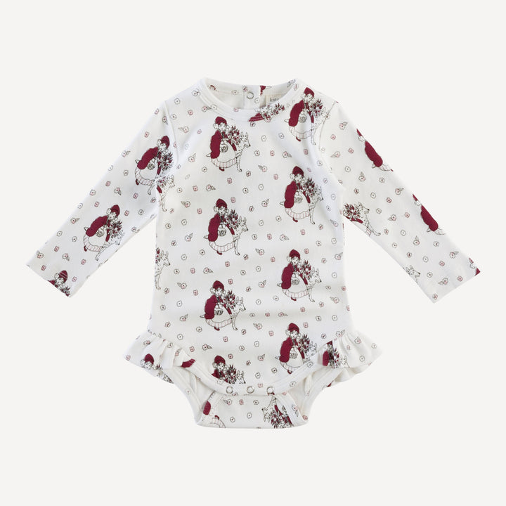 long sleeve ruffle leg bodysuit | little red | organic cotton interlock