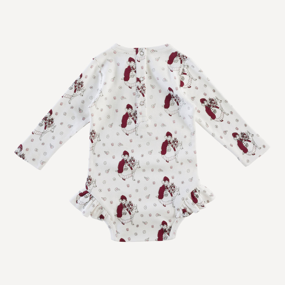 long sleeve ruffle leg bodysuit | little red | organic cotton interlock