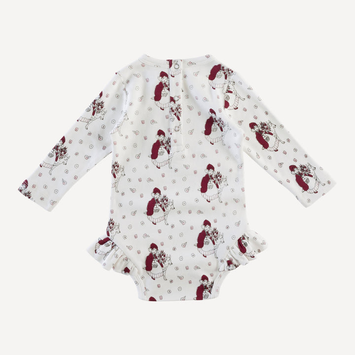 long sleeve ruffle leg bodysuit | little red | organic cotton interlock