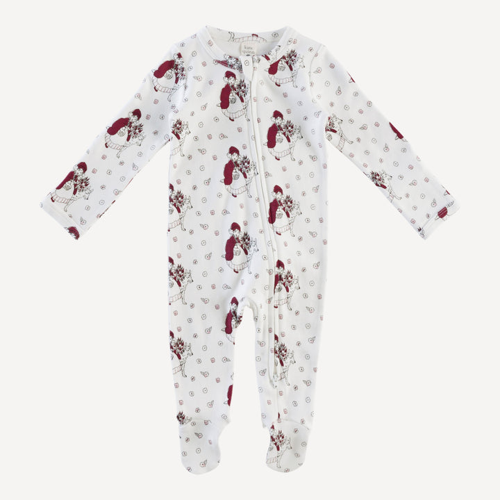 long sleeve two way zipper footie | little red | organic cotton interlock
