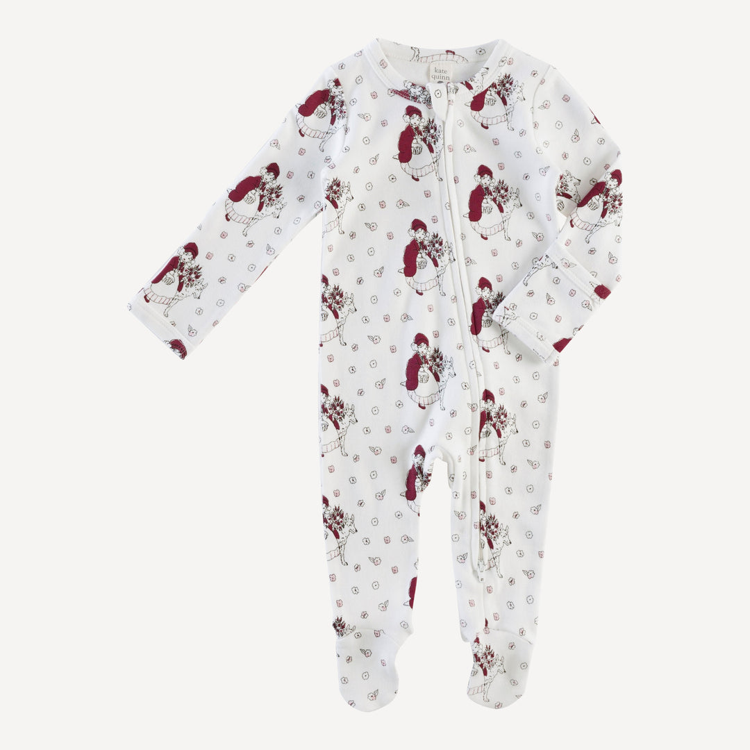 long sleeve two way zipper footie | little red | organic cotton interlock