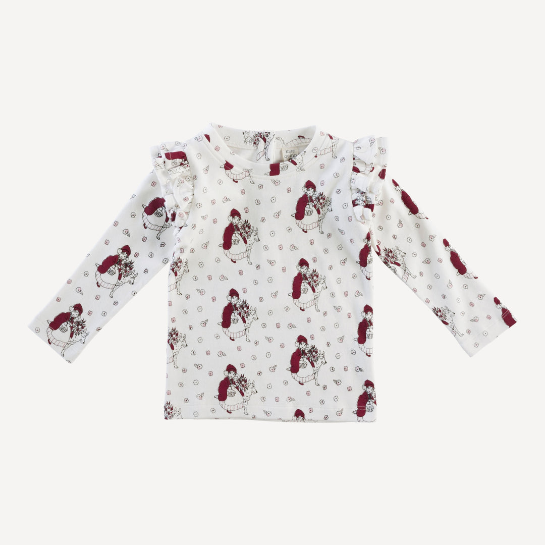 long sleeve double ruffle top | little red | organic cotton interlock